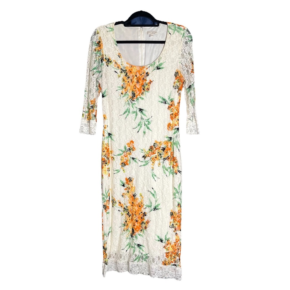 Eva Mendes White Floral Lace Overlay Dress Sz‎ Jrs Large Retro Y2K Style